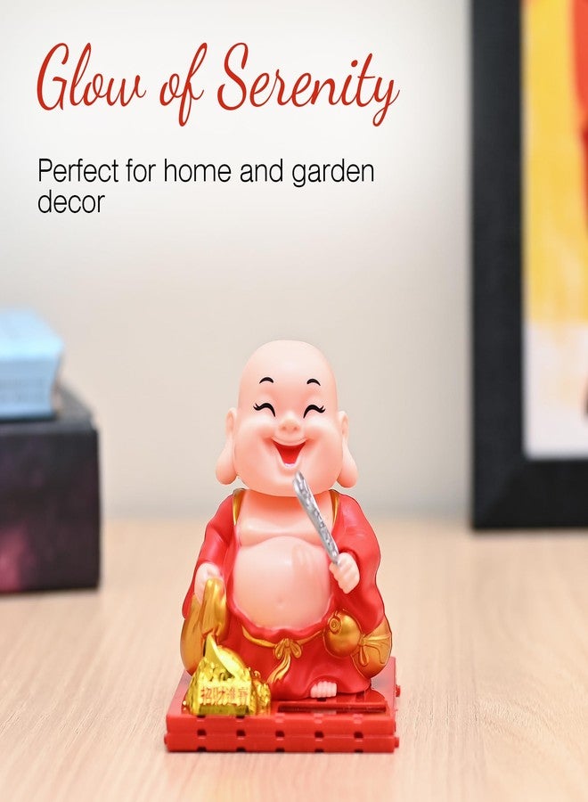 ZAICUS Solar-Powered Buddha Monk Figurine - Feng Shui Decor for Wealth, Prosperity, and Good Luck with Moving Head & Hand (Red) - Image 2